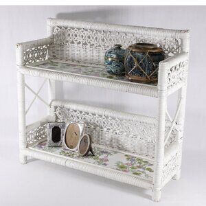 White Wicker Two-Tier Storage Shelf - Decorative Home Organizer